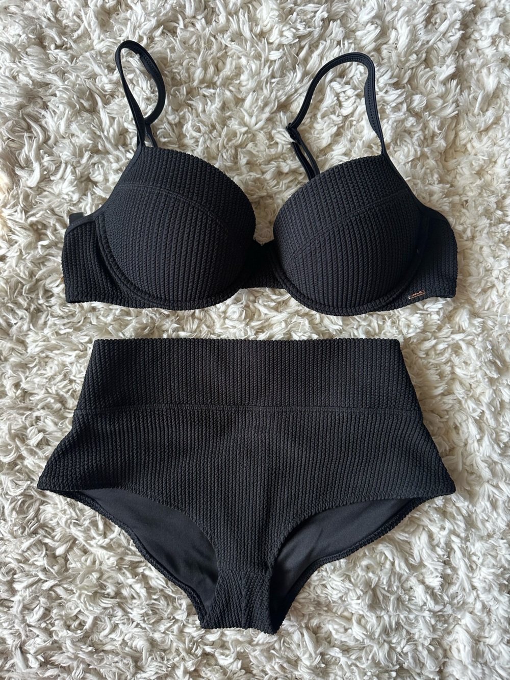 Victoria’s Secret PINK Crinkle High-Waisted Bikini Set (Black)